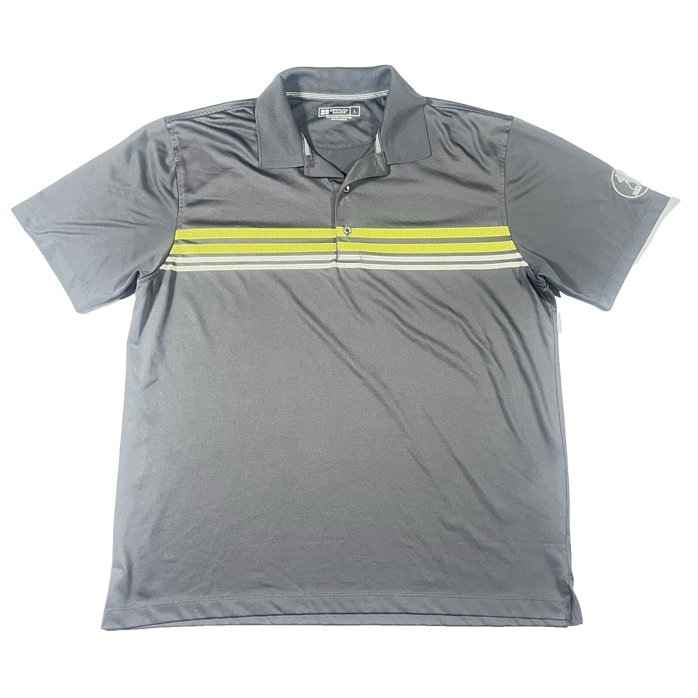 Bermuda Sands Charcoal Gray Yellow Golf Polo Large Striped Wick Away Technology